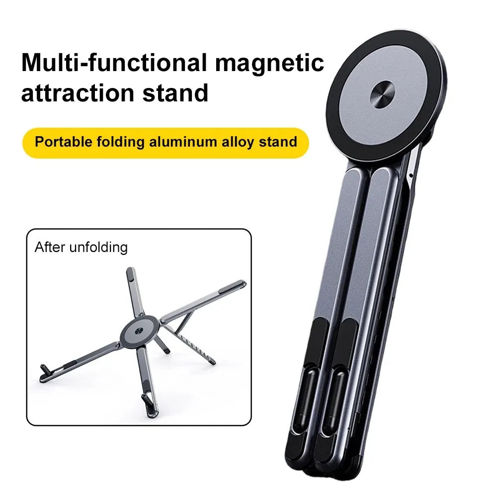 Portable Magnetic Phone Holder & Selfie Stick 3-in-1 Foldable Tripod Stand for iPhone iPad Tablet Laptop Desktop Use
