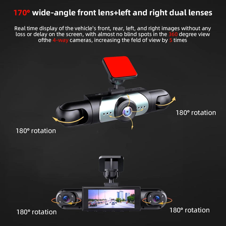 4 Channel Dash Cam 360° Coverage - Front Rear Left Right