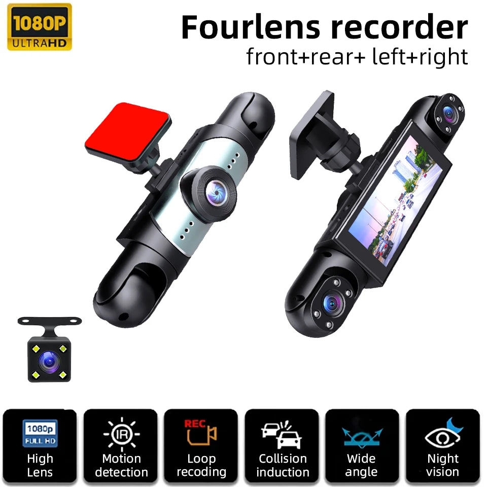 4 Channel Dash Cam 360° Coverage - Front Rear Left Right