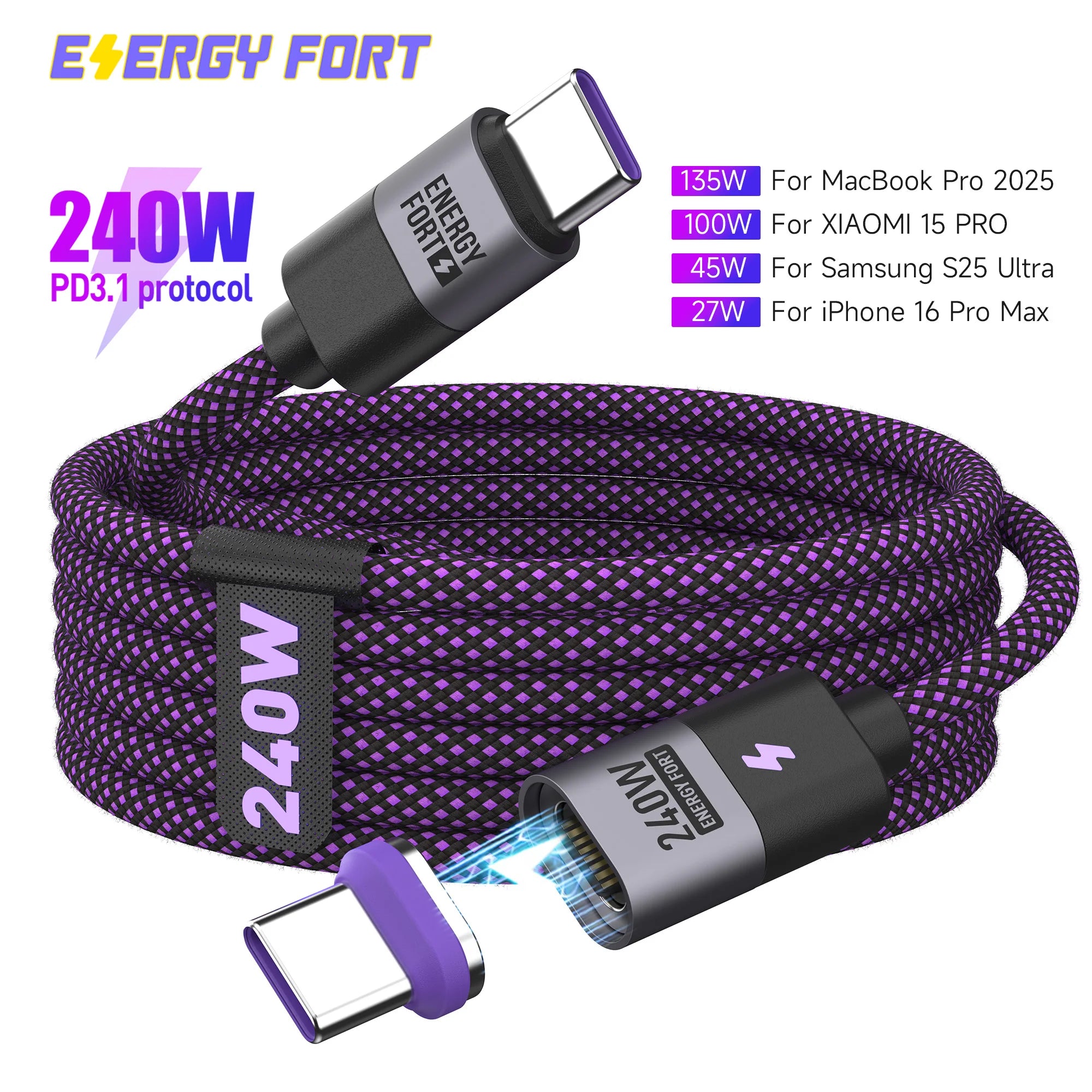 240W Magnetic USB-C Charging Cable - Fast Charge