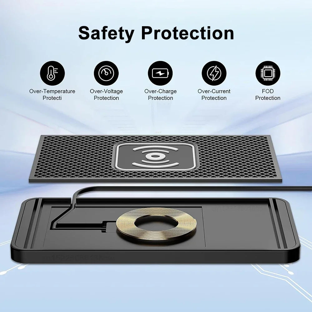 15W Fast Wireless Car Charger Pad - Anti-Slip