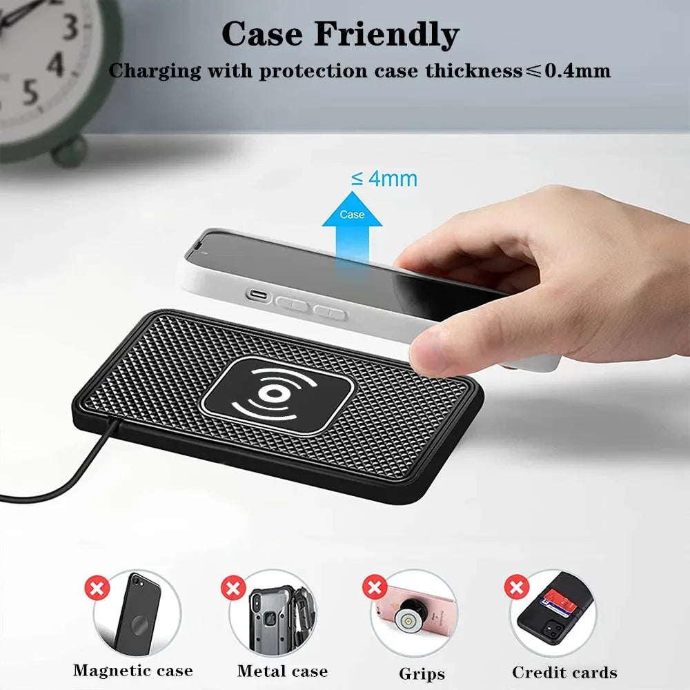 15W Fast Wireless Car Charger Pad - Anti-Slip