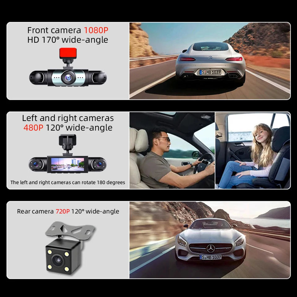 4 Channel Dash Cam 360° Coverage - Front Rear Left Right