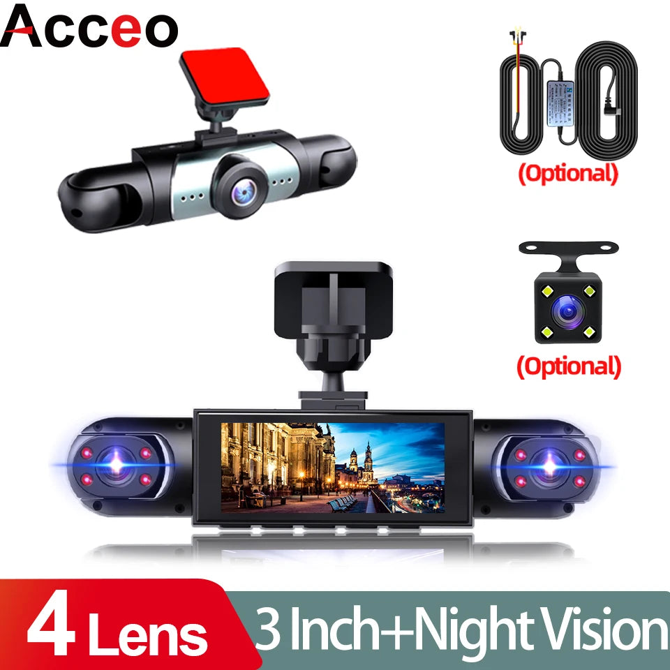 4 Channel Dash Cam 360° Coverage - Front Rear Left Right