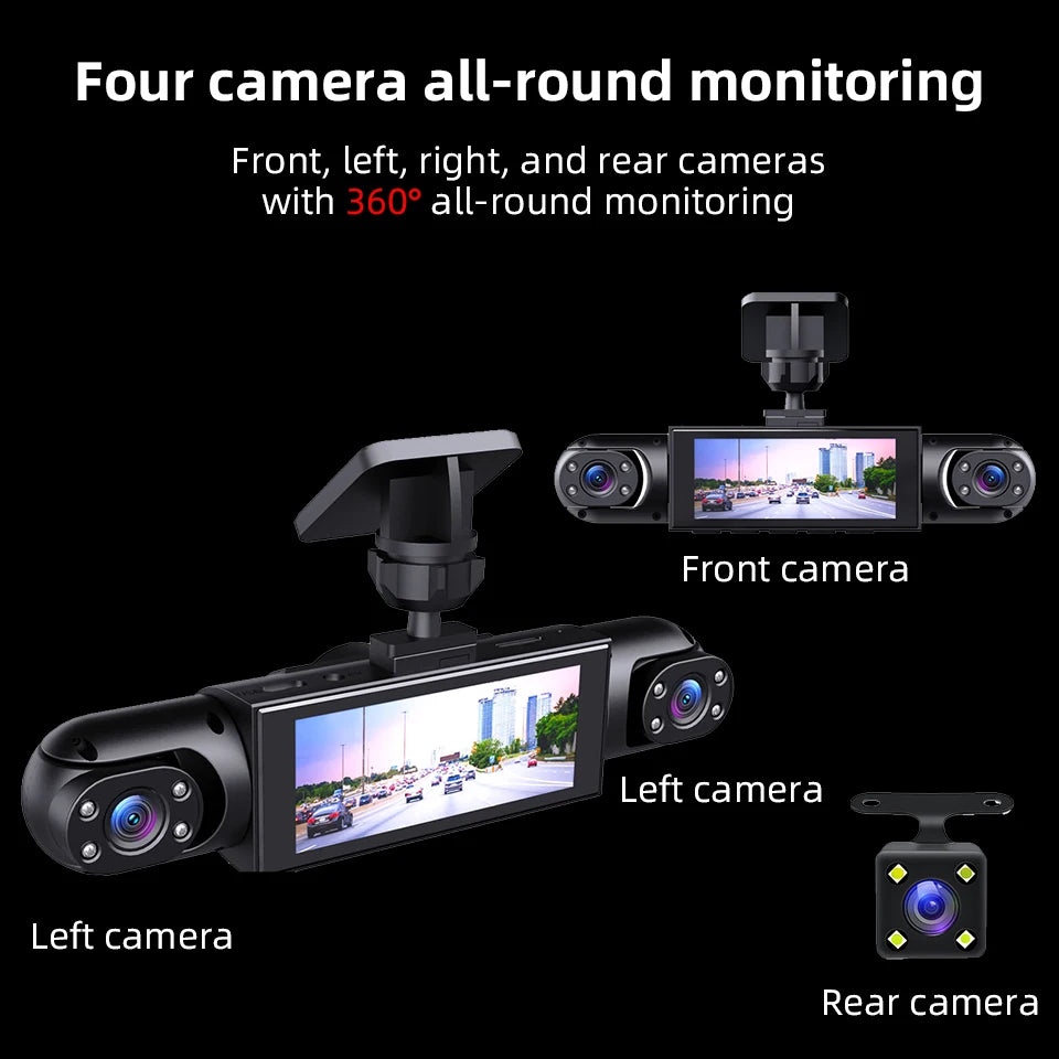 4 Channel Dash Cam 360° Coverage - Front Rear Left Right