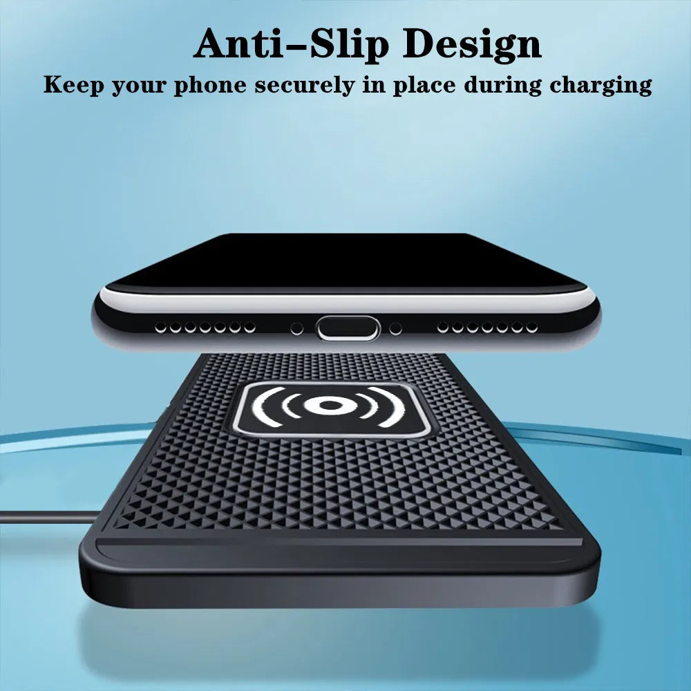 15W Fast Wireless Car Charger Pad - Anti-Slip